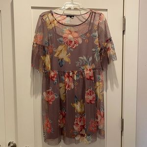 Purple Floral Mesh Skater Dress
